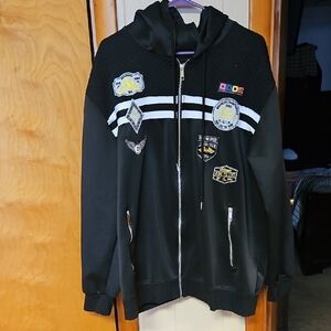 Black Varsity Bomber with Decorative Patches
